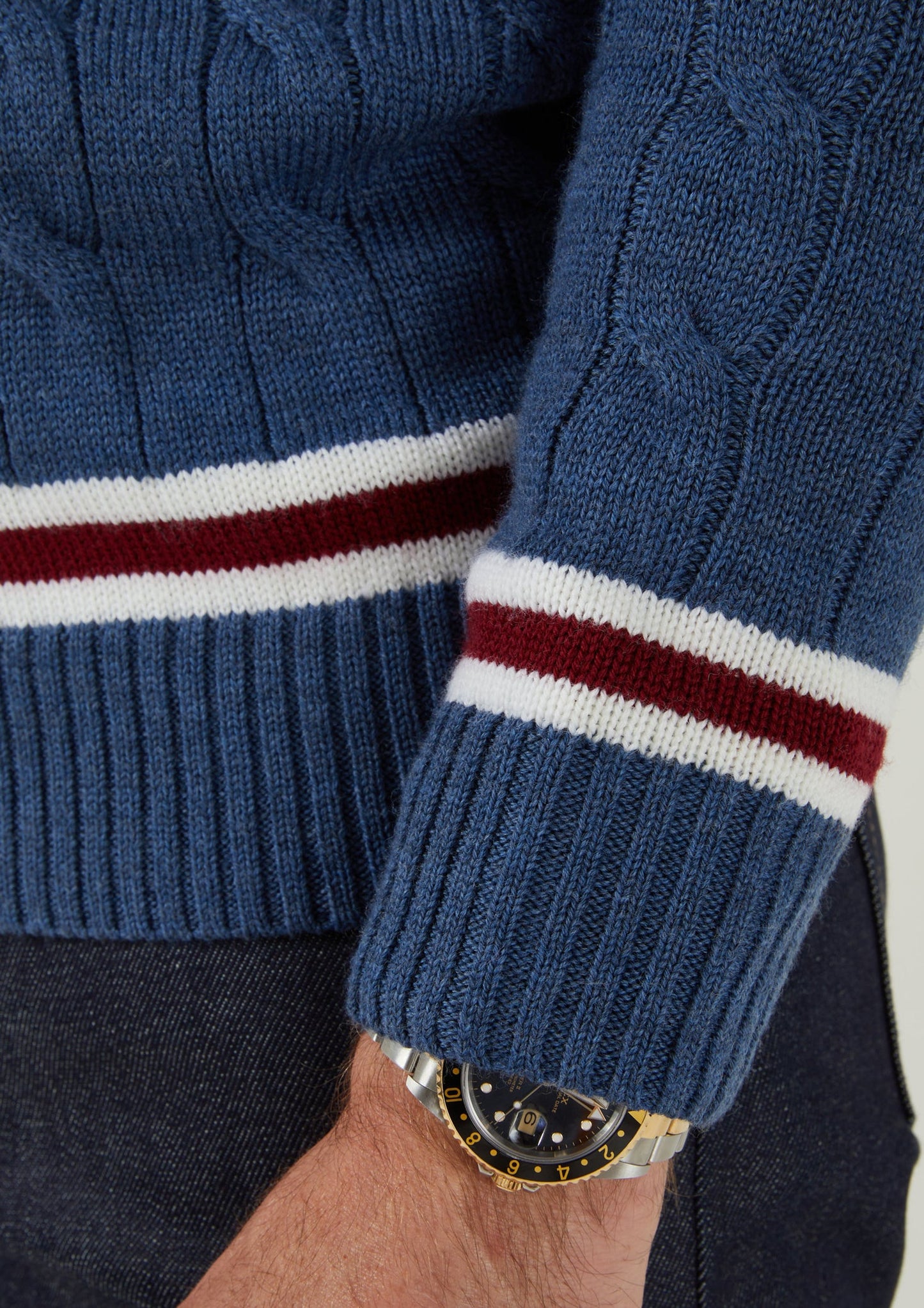 Grafton Men's Merino Wool Cable Cricket Jumper In Denim
