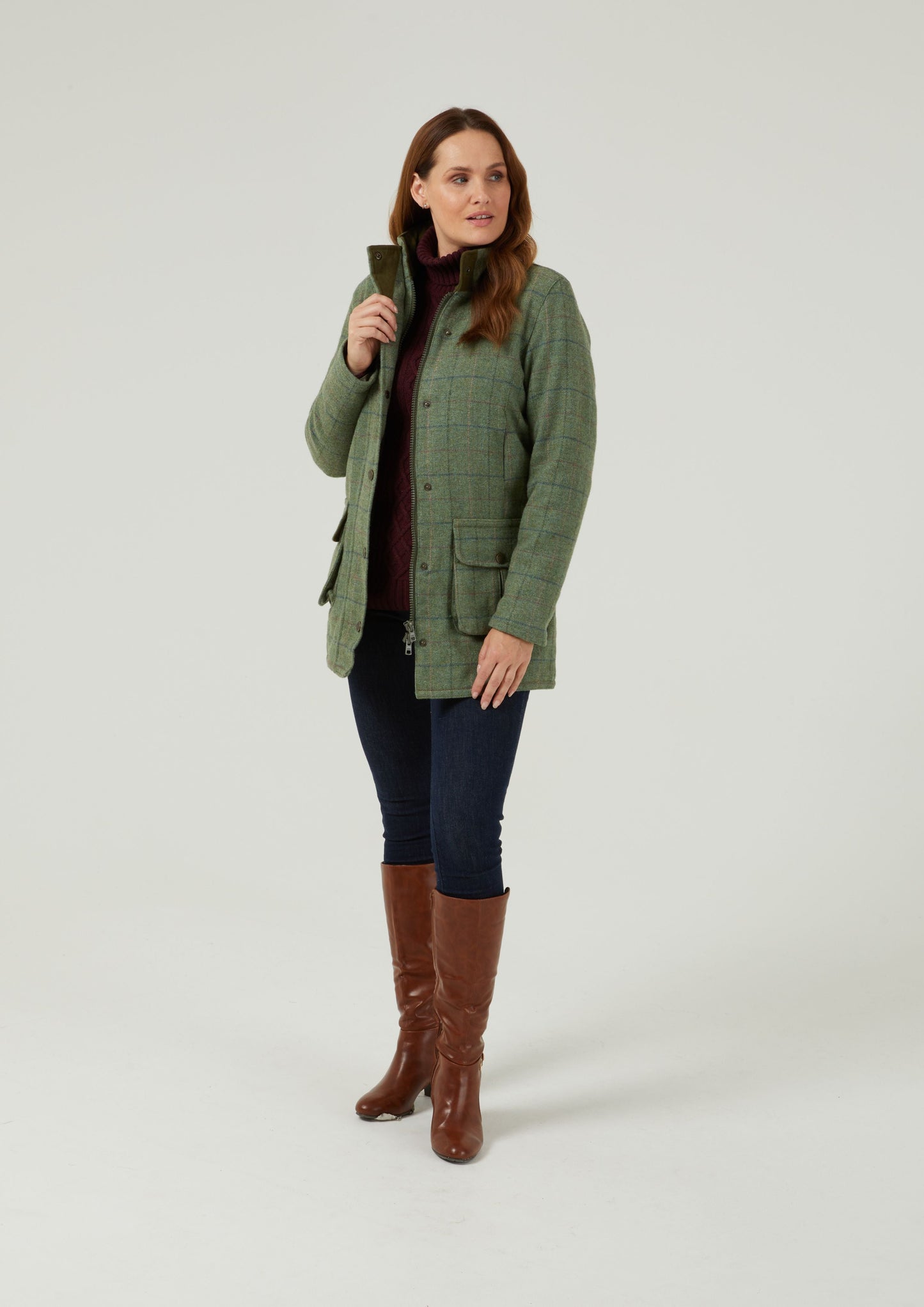 Rutland Ladies Tweed Waterproof Shooting Coat In Spindle