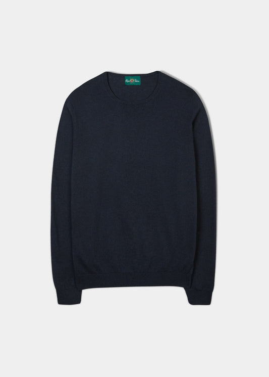 Men's luxury cotton crew neck jumper in dark navy