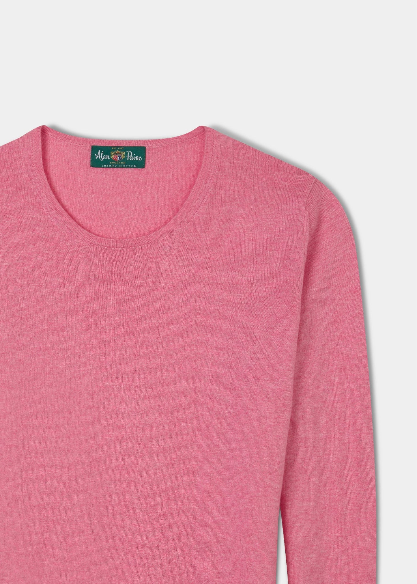 Alan Paine ladies cotton cashmere jumper in colourway carnation with a crew neck