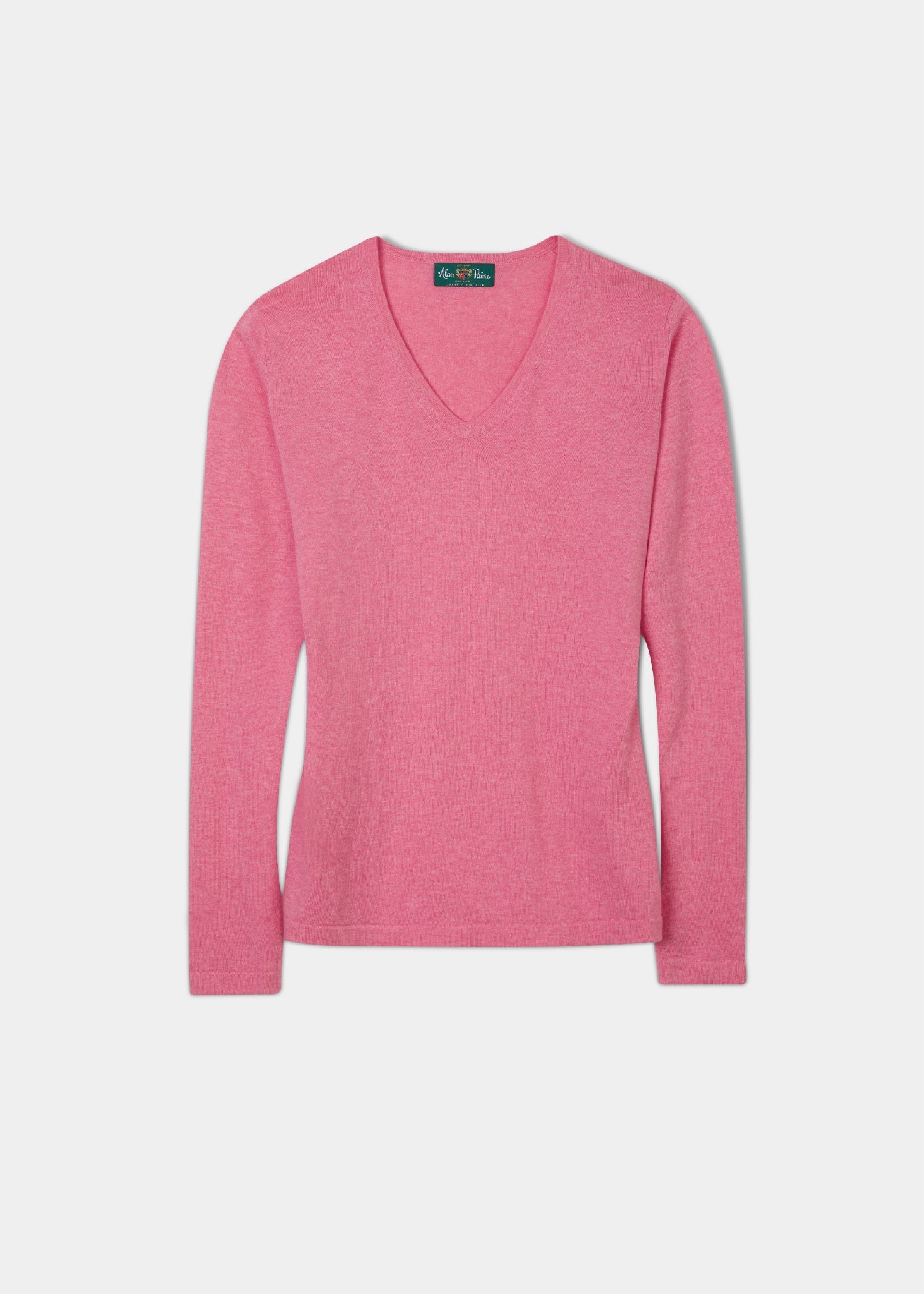 Ladies cotton cashmere jumper in colourway sand with a vee neck