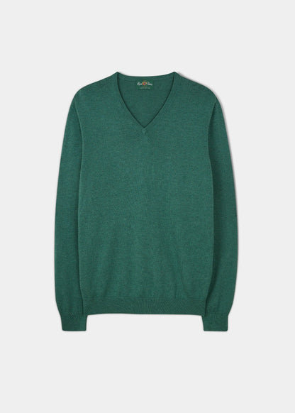 Alan Paine cotton cashmere v-neck jumper in moorland