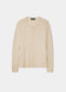 ladies cotton cashmere cardigan in colourway sand with a crew neck