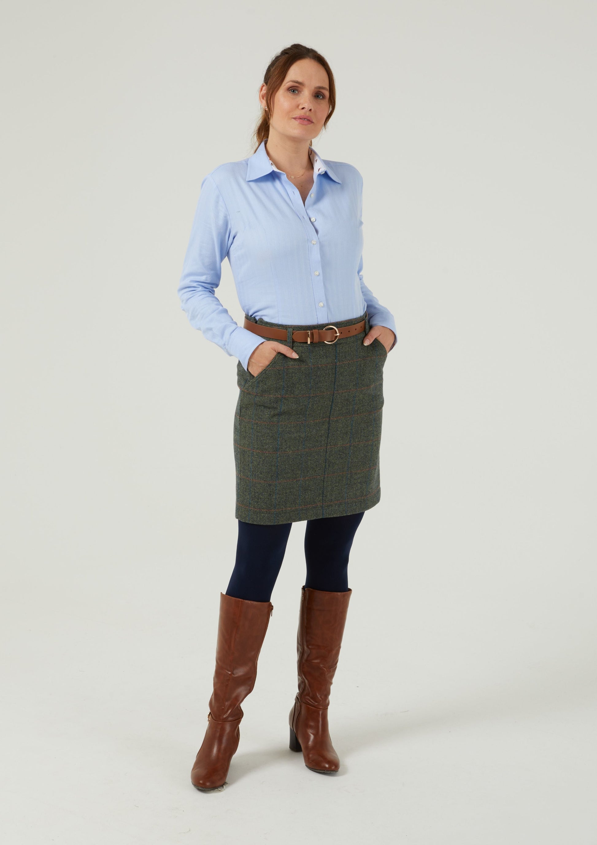 Combrook Ladies Tweed Skirt 49cm In Spruce