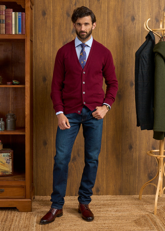 Cornwall Lambswool Cardigan in Bordeaux