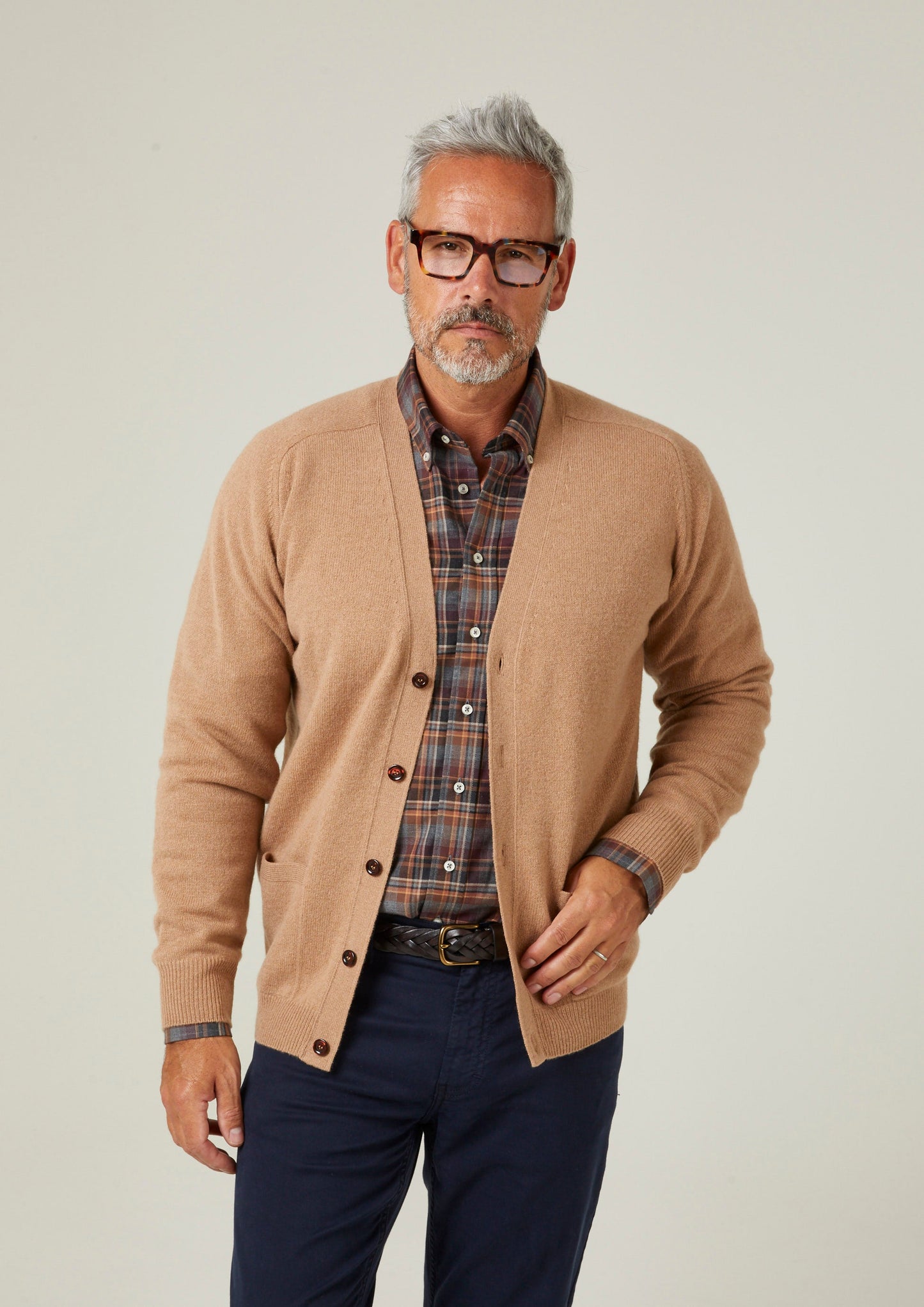 Cornwall Lambswool Cardigan in Camel - Classic Fit
