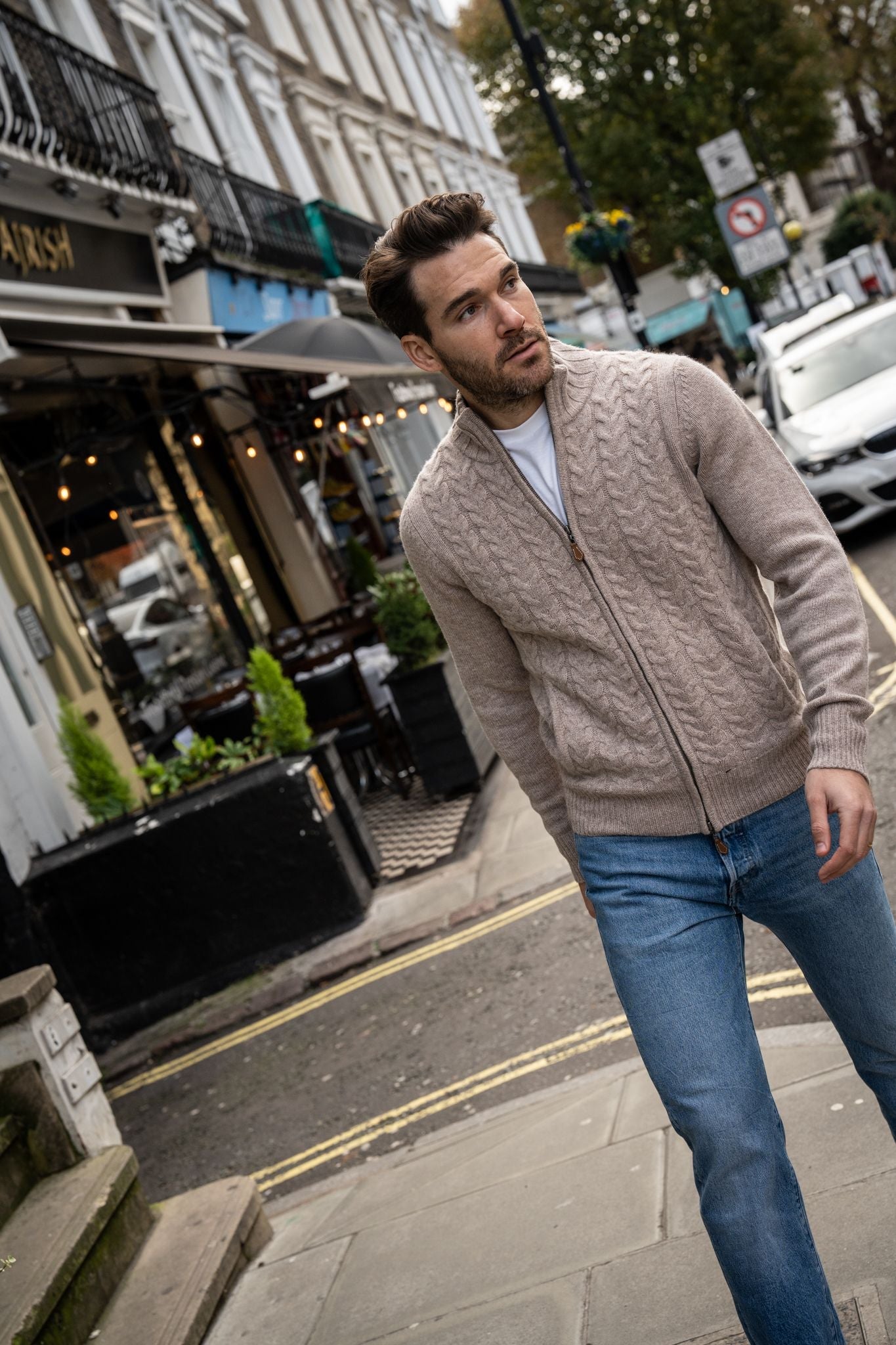 Hawsker Zip Front Mock Neck Jumper In Cobble