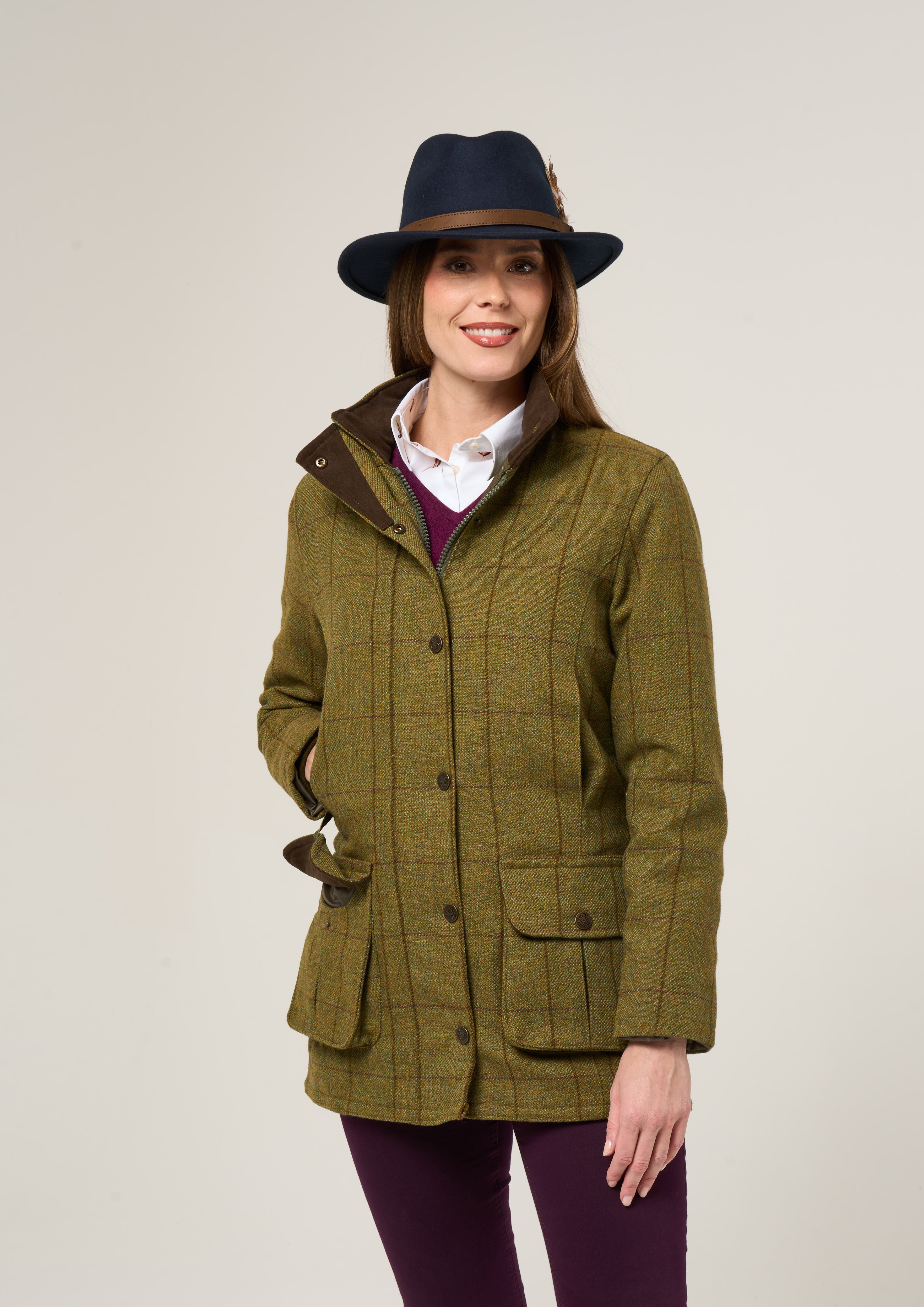 Rutland Ladies Tweed Shooting Coat In Lichen Alan Paine Europe