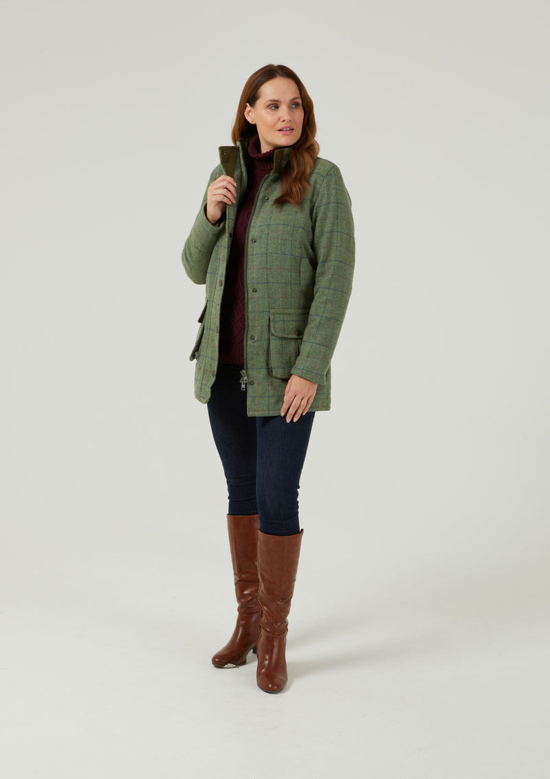 Rutland Ladies Tweed Waterproof Shooting Coat In Spindle