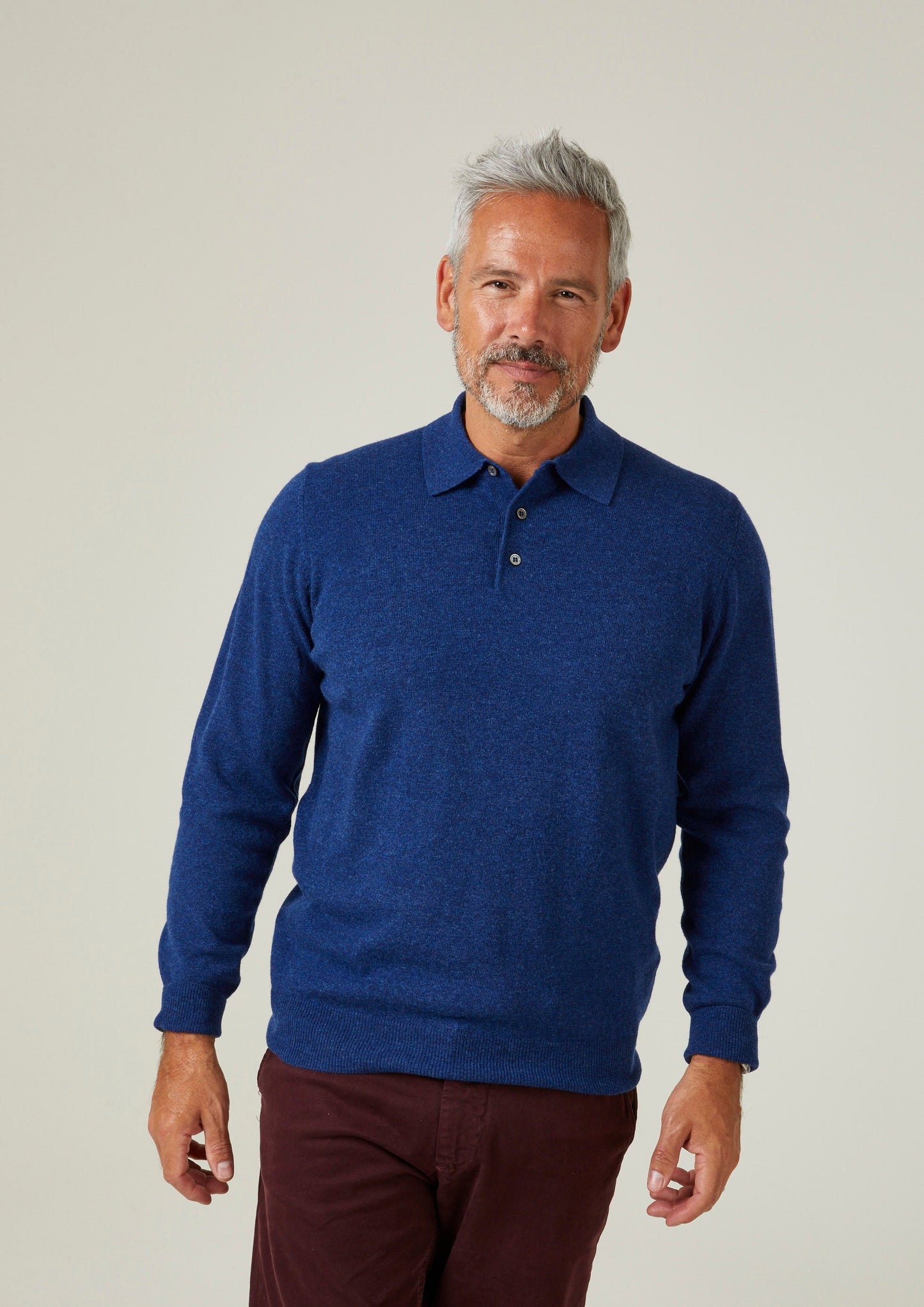Tresswell Geelong Wool Long Sleeve Polo Shirt in Indigo - Regular Fit