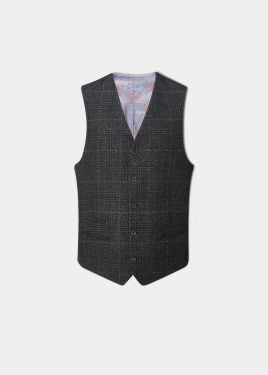 Surrey Men's Tweed Lined Country Waistcoat In Green Check