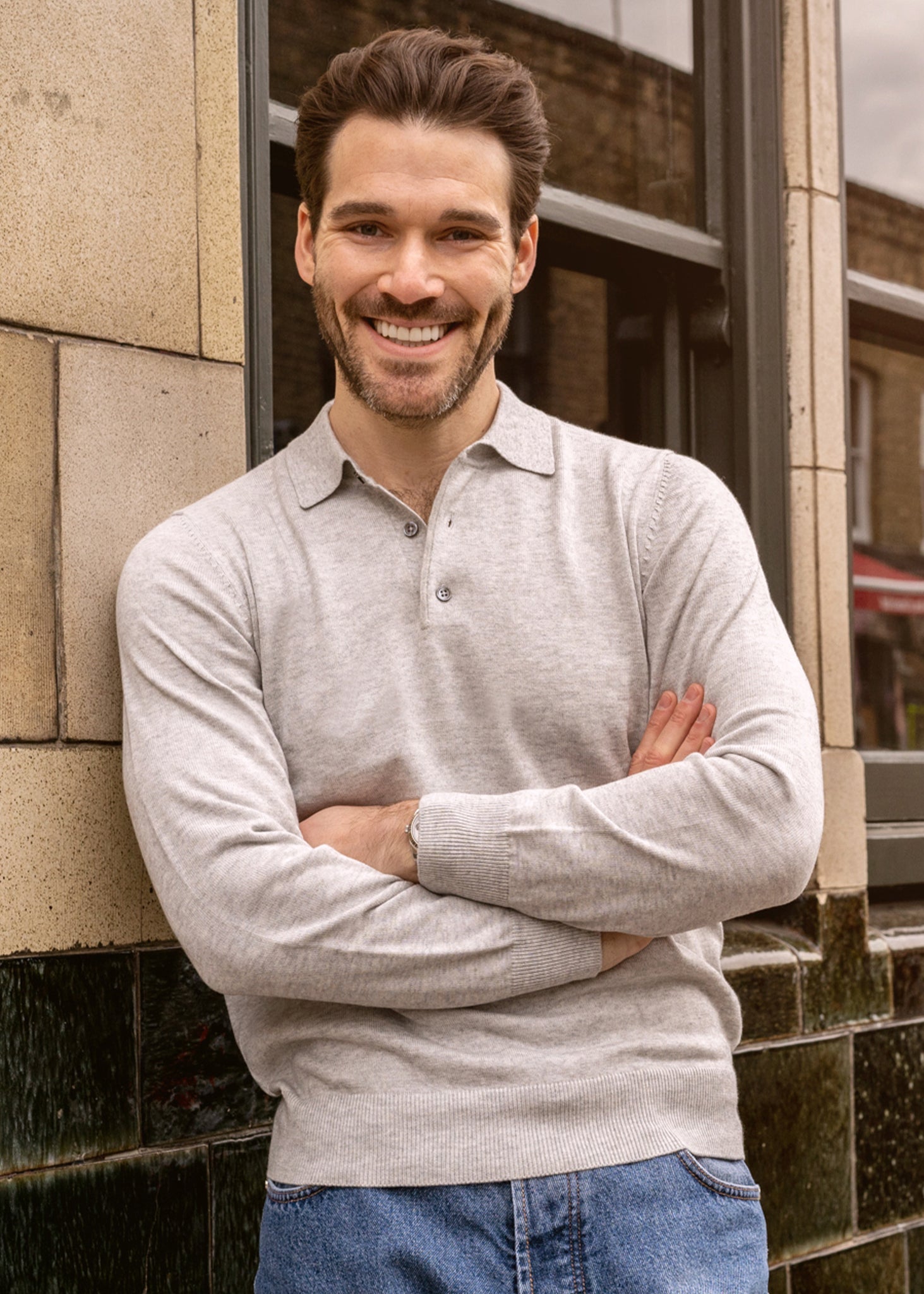 Mens long sales sleeve polo sweater