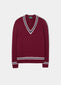 Men's Merino Wool Cable Cricket Jumper in Bordeaux with a Navy and Ecru trim