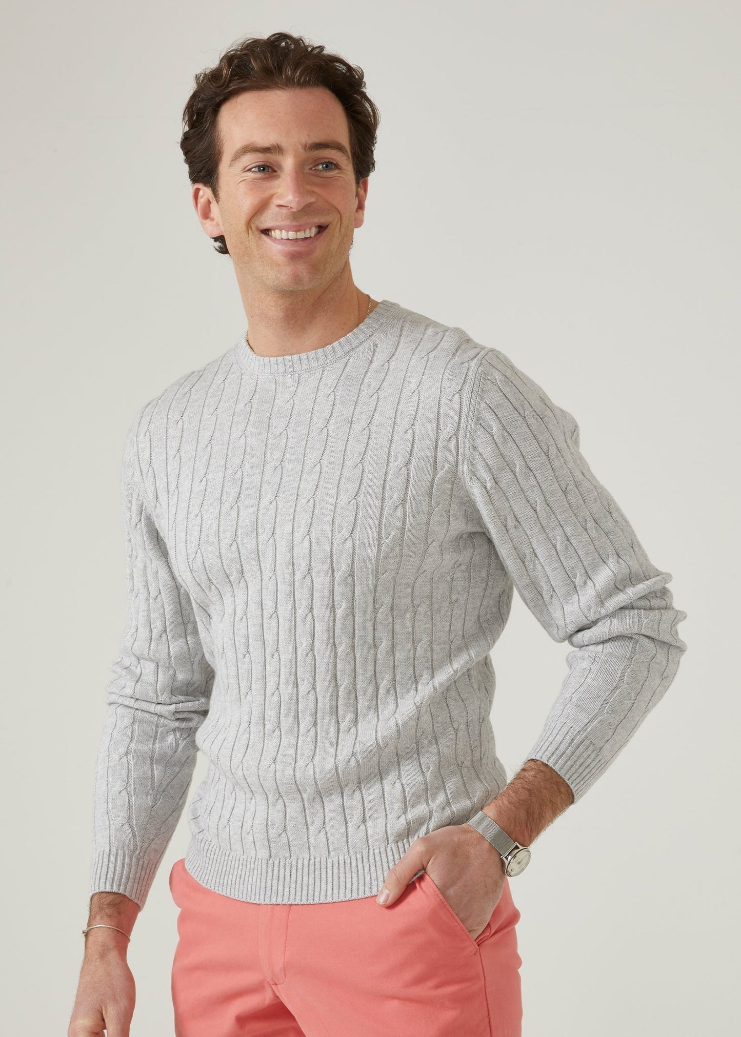 cotton cashmere jumper in dove with a crew neck.