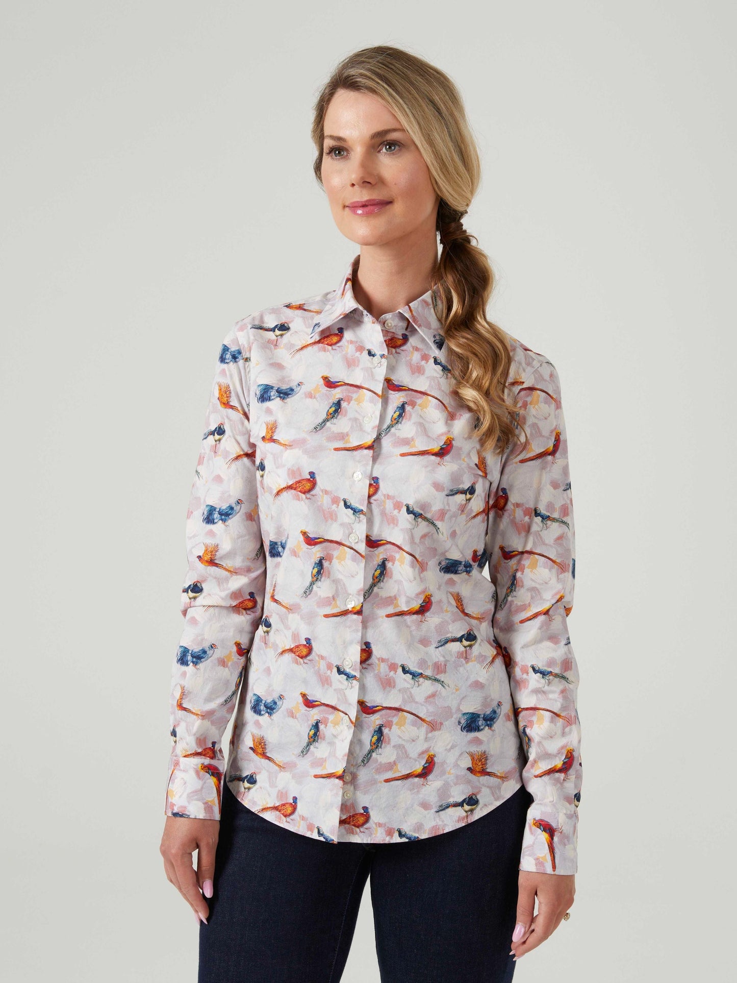 Ladies cotton shirt with bird design.