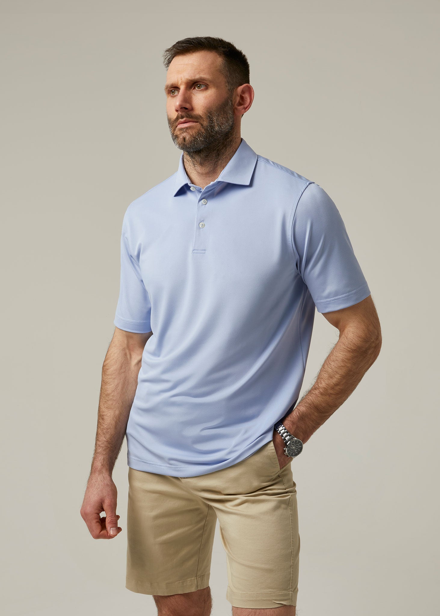 Men's 3 button polo shirt in light blue