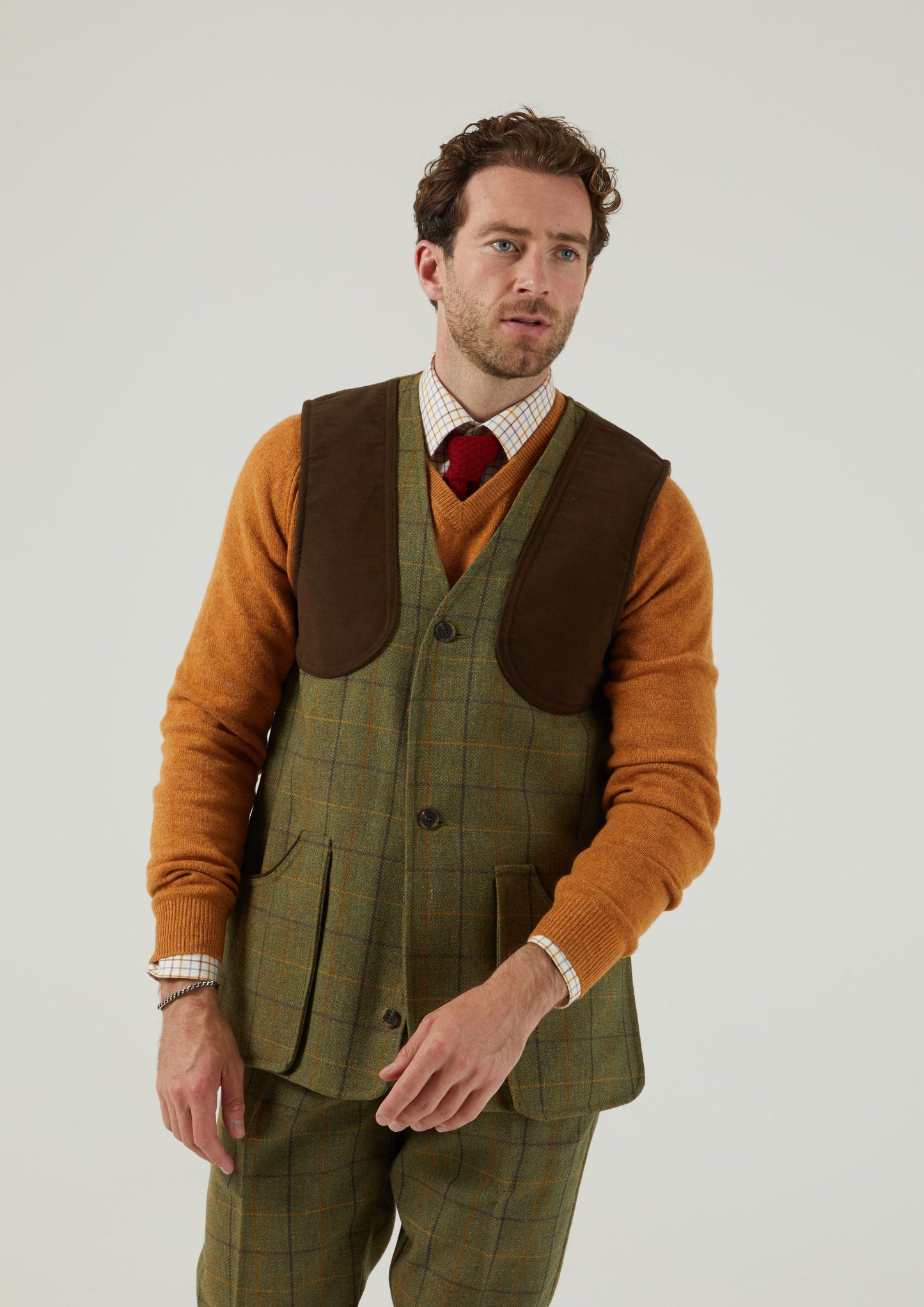 Rutland Men's Tweed Shooting Waistcoat In Dark Moss