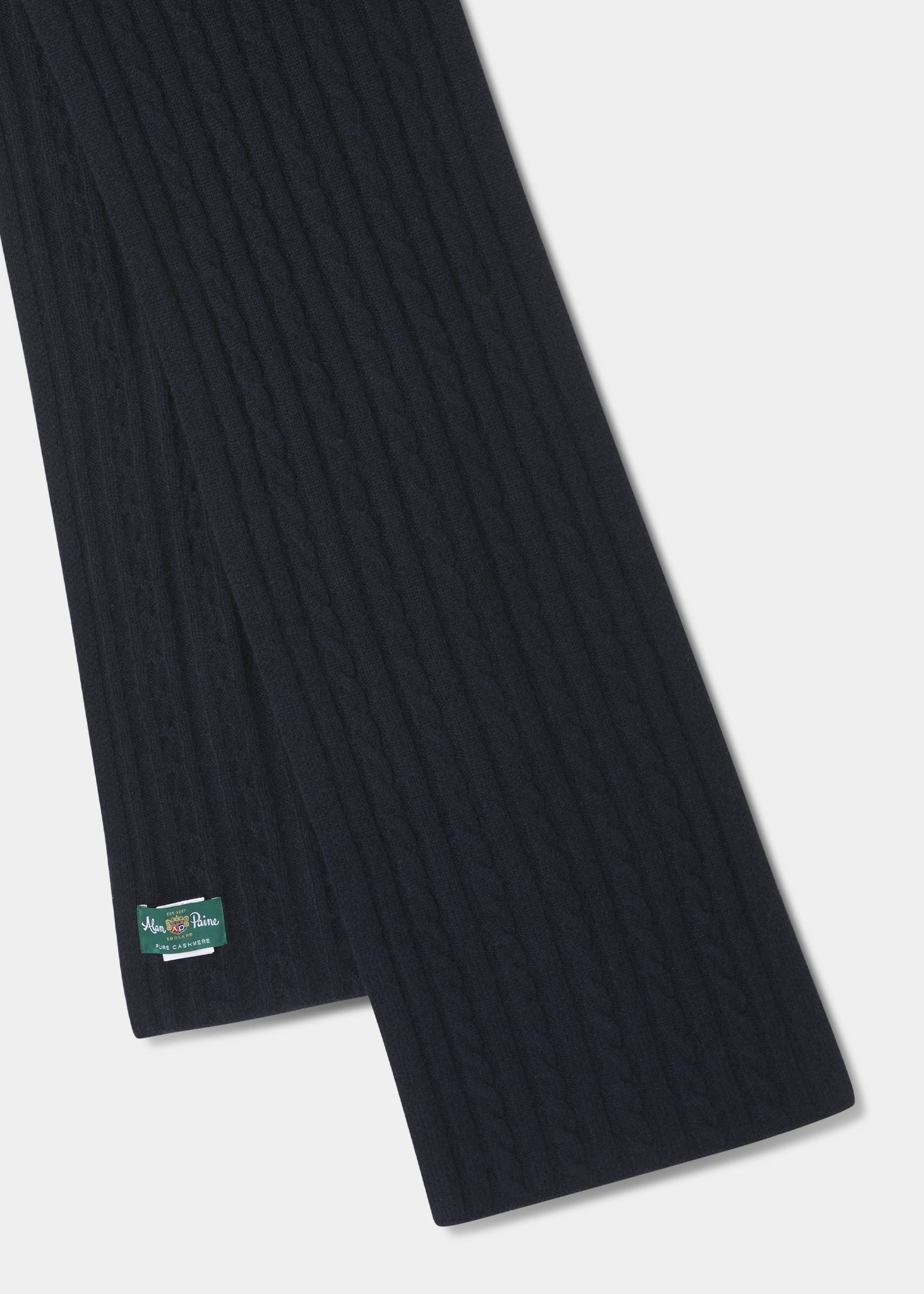 Sissinghurst Cable and Bar Cashmere Scarf In Dark Navy