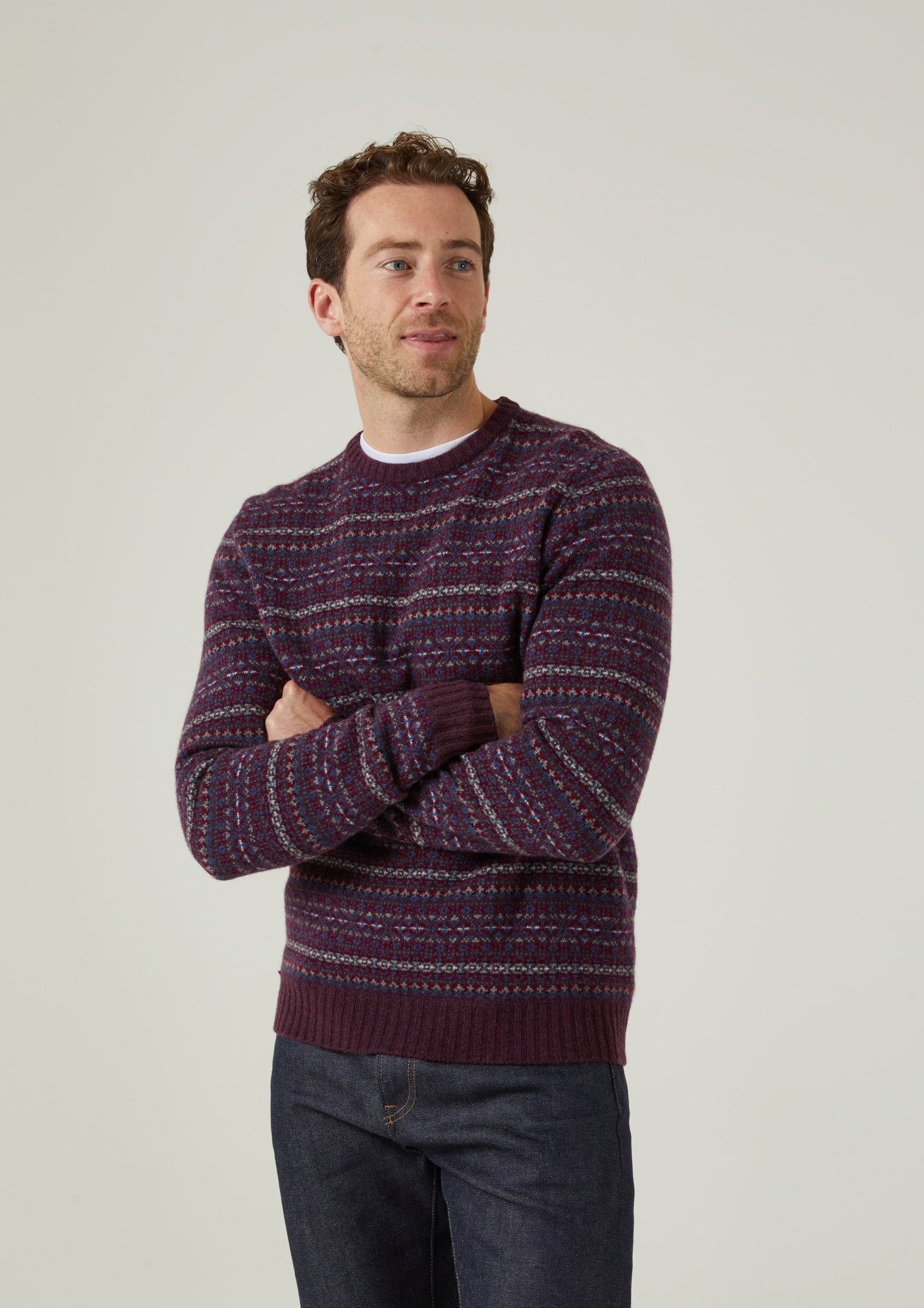 Towthorpe Men's Lambswool Fairisle Black Grape Jumper
