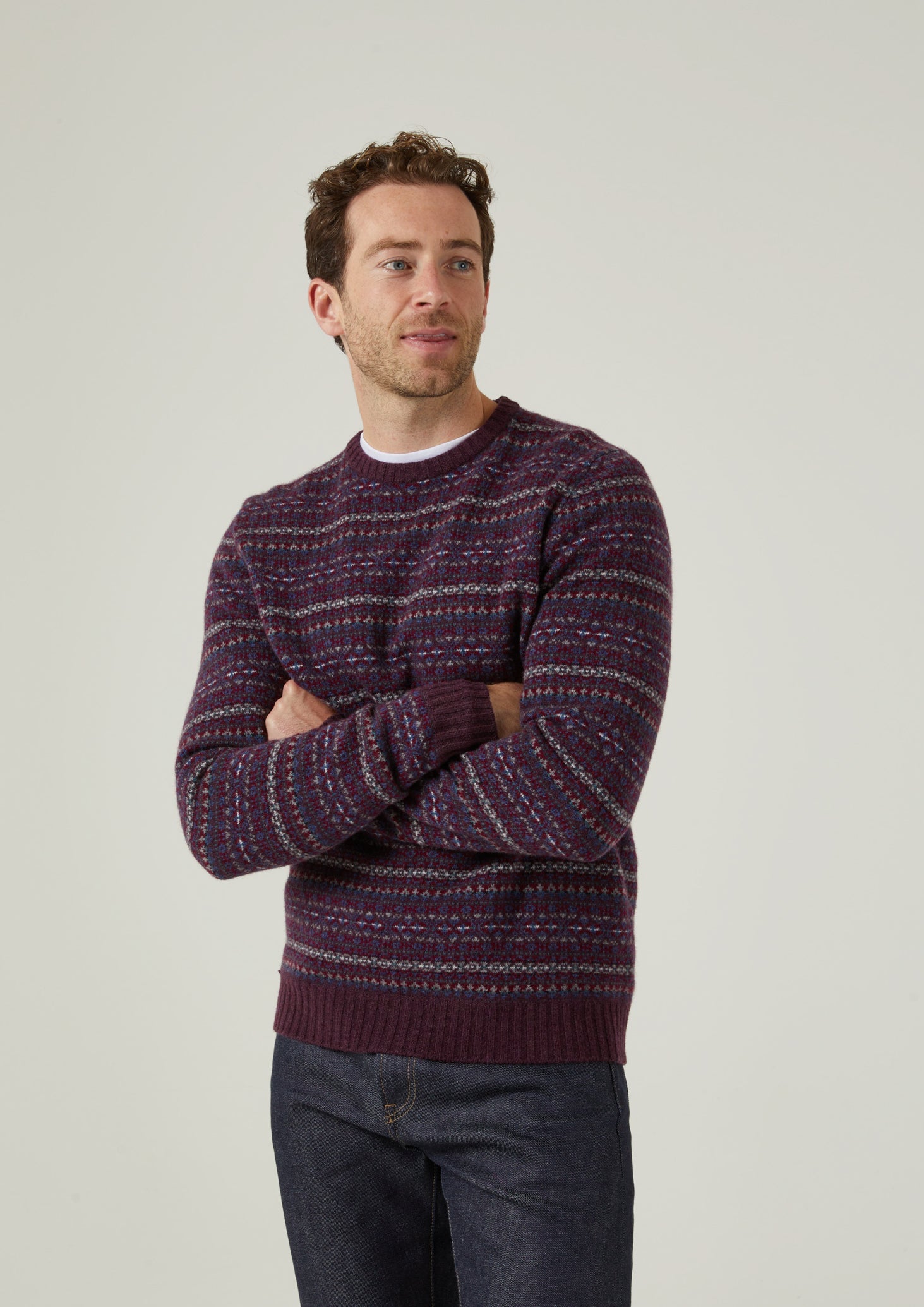 Towthorpe Men's Lambswool Fairisle Black Grape Jumper 