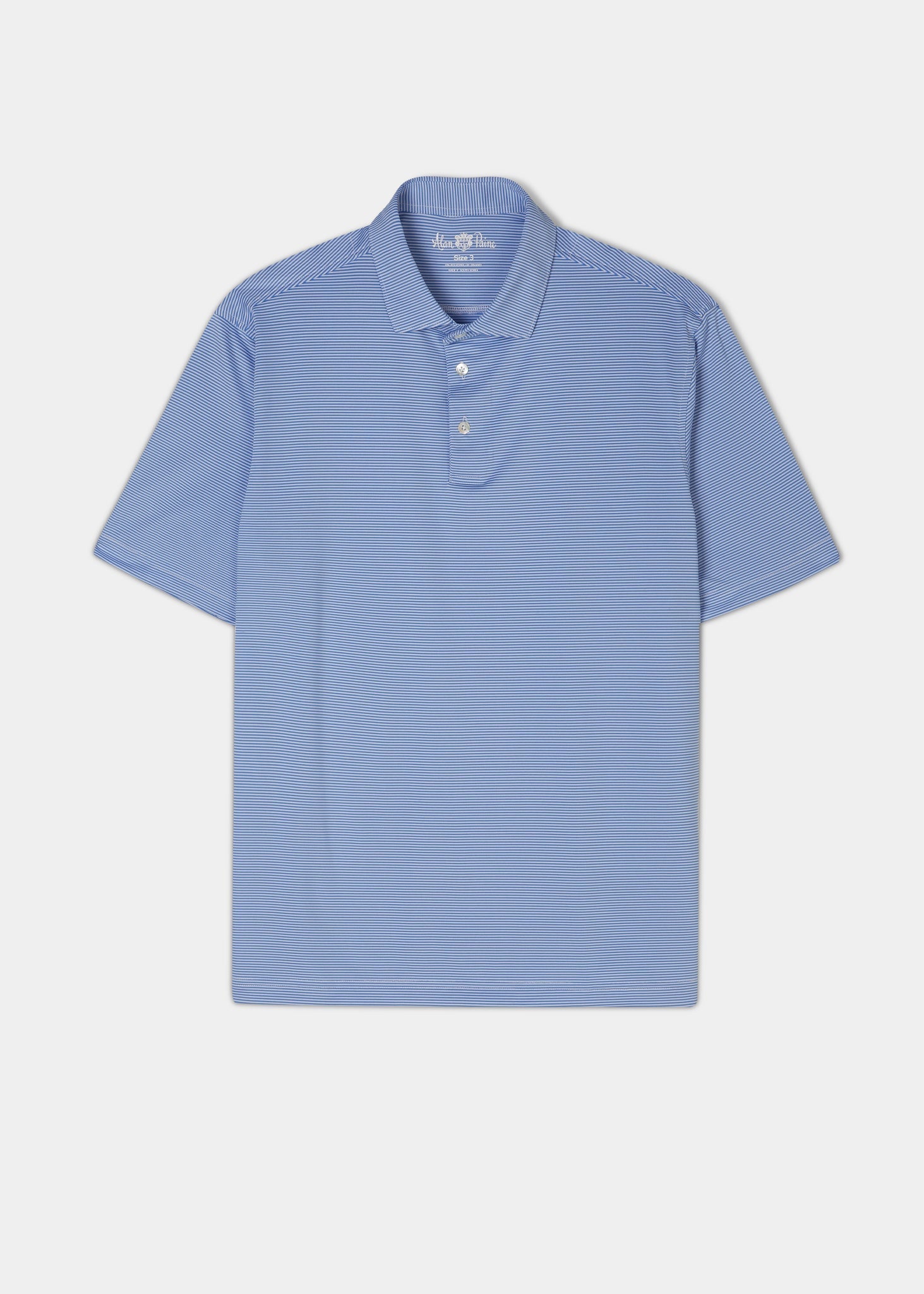 Striped short sleeved polo shirt in mid blue